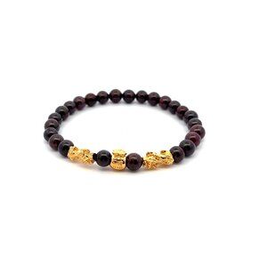 18K Gold Pixiu Piyao Money Bag Charm Bracelet Birthstones Gemstone Garnet 6mm
